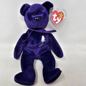TY BEANIE BABIES PRINCESS DIANA PURPLE BEAR PE NO SPACE 97 TAG 1ST CHINA 8"